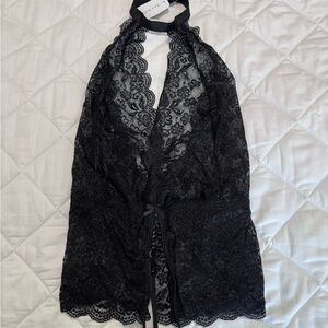 Coquette Black Lace Open-Back Teddy – Size XL